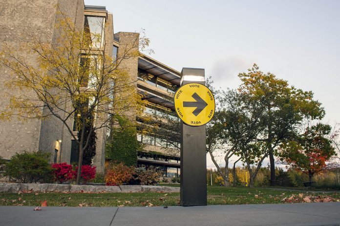 Student-only advance polls were held during early October at Trent University. An estimated 4.7 million electors voted in advance polls held across the country over the Thanksgiving weekend, an increase of 29 per cent over 2015, but this number does not include ballots cast at on-campus polling stations. (Photo courtesy of GreenUP)