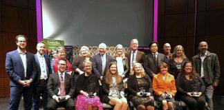 The recipients of the Kawartha Chamber of Commerce & Tourism's 20th annual Awards of Excellence, including Nightingale Nursing president and CEO Sally Harding (front row, third from right). The awards were presented at an event in the Bryan Jones Theatre at Lakefield College School on October 10, 2019. (Photo: Kawartha Chamber / Facebook)