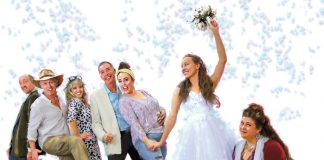 The St. James Players' production of "Mamma Mia!" stars (left to right) Keevin Carter as Harry Bright, Mark Gray as Bill Austin, Christie Freeman as Tanya, Warren Sweeting as Sam Carmichael, Natalie Dorsett as Donna Sheridan, Gillian Harknett as Sophie Sheridan, and Lyndele Gauci as Rosie. The hit musical featuring songs from Swedish pop icons ABBA runs for seven performances from November 8 to 26, 2019 at Showplace Performance Centre in downtown Peterborough. (Photo courtesy of St. James Players)