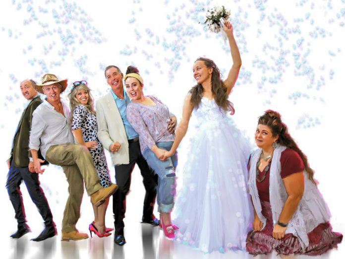 The St. James Players' production of "Mamma Mia!" stars (left to right) Keevin Carter as Harry Bright, Mark Gray as Bill Austin, Christie Freeman as Tanya, Warren Sweeting as Sam Carmichael, Natalie Dorsett as Donna Sheridan, Gillian Harknett as Sophie Sheridan, and Lyndele Gauci as Rosie. The hit musical featuring songs from Swedish pop icons ABBA runs for seven performances from November 8 to 26, 2019 at Showplace Performance Centre in downtown Peterborough. (Photo courtesy of St. James Players)