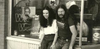 Mike Taveroff with his wife Cheryl in front of their original Moondance store at 249 George Street in downtown Peterborough in 1975. One of the reasons Mike decided to close the store in 2018 and retire was the death of Cheryl from cancer the previous year. Shortly after retiring, Mike was himself diagnosed with cancer and, after initial treatment made him ill, he decided to halt future treatments in favour of palliative care. His two daughters Jesse and Leigh and his close friend and former long-time Moondance employee Sue Logan were with him when Mike passed away in hospice on October 13, 2019. (Photo courtesy of the Taveroff family)