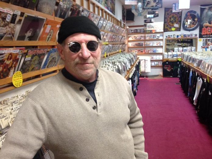 Moondance owner Mike Taveroff in January 2018, when he announced he was retiring and closing the iconic downtown Peterborough record store. He closed the store and retired in April 2018, and was diagnosed with stage four cancer less than a year later. Taveroff passed away on the Thanksgiving weekend. (Photo: Paul Rellinger / kawarthaNOW.com)