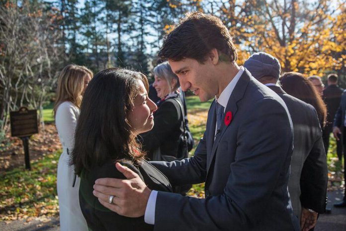 Peterborough-Kawartha MP Maryam Monsef, pictured with Prime Minister Justin Trudeau before being sworn in as Trudeau's youngest cabinet minister on November 5, 2015, was re-elected to a second term in the federal election on October 21, 2019. Prime Minister Trudeau will be leading a minority Liberal government in Ottawa. (Photo: Maryam Monsef / Facebook)