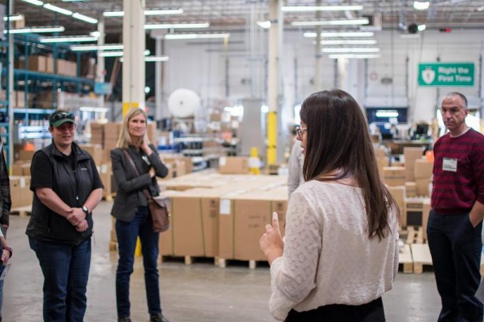 A Siemens Peterborough employee gives a tour to 40 educators from the Kawartha Pine Ridge District School Board and the Peterborough, Victoria, Northumberland and Clarington Catholic School Board on Wednesday, October 9, 2019. (Photo: Alyssa Cymbalista)