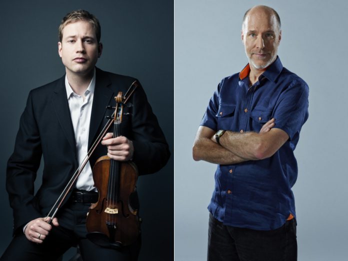 Canadian violin virtuoso Jonathan Crow (left) will perform Johannes Brahms' epic "Violin Concerto in D major" at the inaugural concert of the Peterborough Symphony Orchestra's 2019-20 season at Showplace Performance Centre in downtown Peterborough on November 2, 2019. Concert narrator, musician, and CBC Music host Tom Allen (right) will speak about the relationships between composers Robert Schumann, Clara Schumann, and Johannes Brahms, creating a concert experience that goes beyond the music. (Publicity photos)
