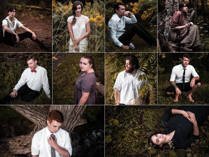 The cast of "Spring Awakening" (from left to right, top to bottom): Kevin Lemieux as Melchior, Alessandra Ferreri as Wendla, Ryan Hancock as Moritz, Caitlin Currie as Martha, Drew Mills as Ernst, Sarah Hancock as Anna, Rowan Lamoureux as Georg, Carl Christensen as Hanschen, Joseph Roper as Otto, and Aimee Gordon as Thea. Not pictured: Kalene Lupton as Ilse, and Keith Goranson and Meg O'Sullivan who play multiple adult roles. (Photos: Samantha Moss / MossWorks Photography)