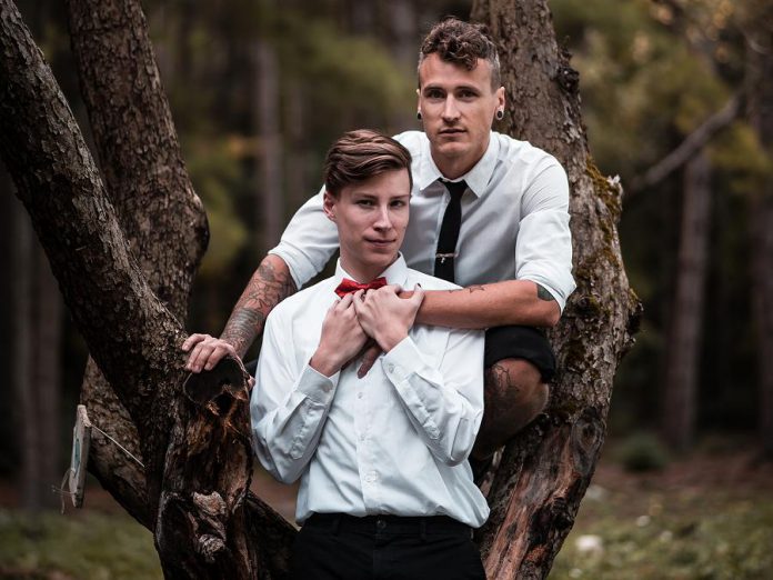 In Cordwainer Productions' "Spring Awakening", Drew Mills plays Ernst and  Carl Christensen plays Hanschen, two characters who are on opposite ends of the spectrum when it comes to being comfortable with their sexuality. (Photo: Samantha Moss / MossWorks Photography)