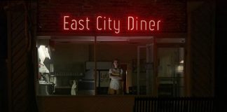 Marsala Lukianchuk looks out the window of the East City Diner in her role as wise-cracking waitress Kat in Wyatt Lamoureux and Jamie Oxenham's short film noir "Apple Pie, Ice Cream". The film, also stars Terry Convey and Michael Valliant-Saunders as two estranged brothers who have a tense reunion inside the diner (which is actually the East City Coffee Shop in Peterborough). There will be a free premiere screening of the film on November 24, 2019 at Market Hall Performing Arts Centre in downtown Peterborough. (Photo courtesy of Wyatt Lamoureux)