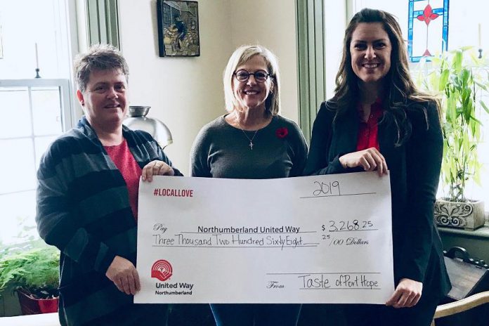 Northumberland United Way receives a cheque for  $3,268.25 from the Taste of Port Hope. (Photo: Port Hope and District Chamber of Commerce / Facebook)