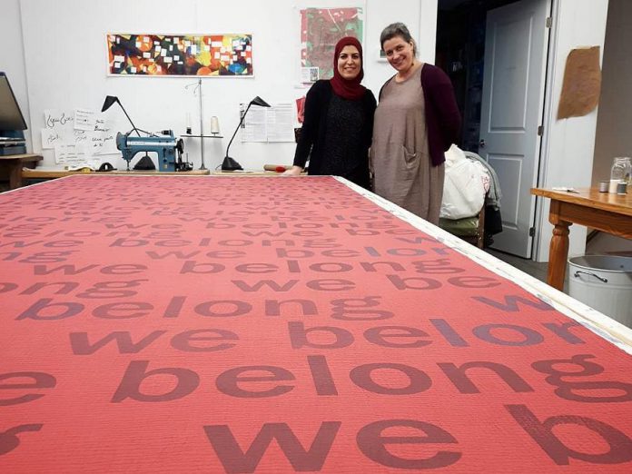 Madderhouse Textile Studios owner Leslie Menagh (right) is working with the Sewing Collective based at Peterborough's New Canadians Centre to design and produce hand-printed, textile-based products, due to be unveiled at the Finer Things Show and Sale on December 7th. (Photo courtesy of Finer Things Show and Sale)