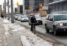 Winter weather gets us thinking about road safety again. There are many behaviours we adopt to keep each other safe on the streets, but there are also ways that road design can keep us safe, and it turns out that the safety benefits of adding bike infrastructure are better for all road users. (Photo: GreenUP)