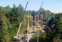 Hydro One crews installing smart switches on lines in the Bancroft and Barry's Bay area in September 2018. The smart switches help to reduce the frequency and duration of power outages while limiting the number of customers impacted. Hydro One will be installing four smart switches in Haliburton County and replacing 24 wooden poles during a planned power outsage on November 24, 2019. (Photo: Hydro One / Instagram)