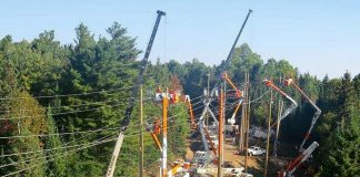 Hydro One crews installing smart switches on lines in the Bancroft and Barry's Bay area in September 2018. The smart switches help to reduce the frequency and duration of power outages while limiting the number of customers impacted. Hydro One will be installing four smart switches in Haliburton County and replacing 24 wooden poles during a planned power outsage on November 24, 2019. (Photo: Hydro One / Instagram)