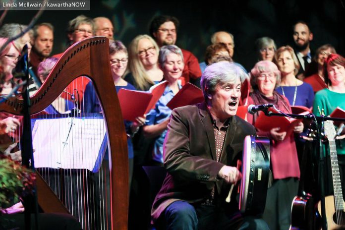 Rob Fortin performing on the bodhrán (Irish drum) at In From The Cold at the Market Hall in Peterborough on Friday, December 11, 2015. In From The Cold features Christmas carols and seasonal folk songs from  Sweden, Ireland, Scotland, England, and Spain, all presented in a signature Celtic style. This year's concert takes place on December 6 and 7, 2019. (Photo: Linda McIlwain / kawarthaNOW.com)