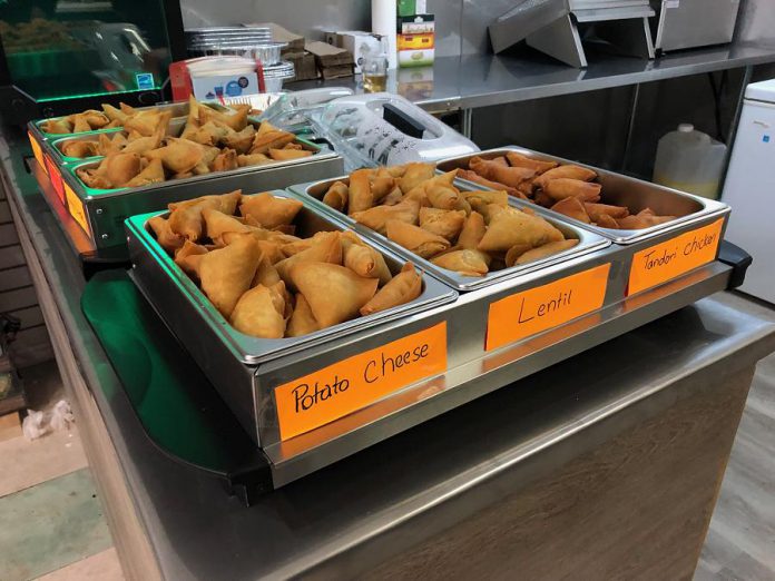 Goodies on George, the downtown Peterborough destination for international food, offer seven varieties of housemade samosas. (Photo: Eva Fisher / kawarthaNOW.com) 