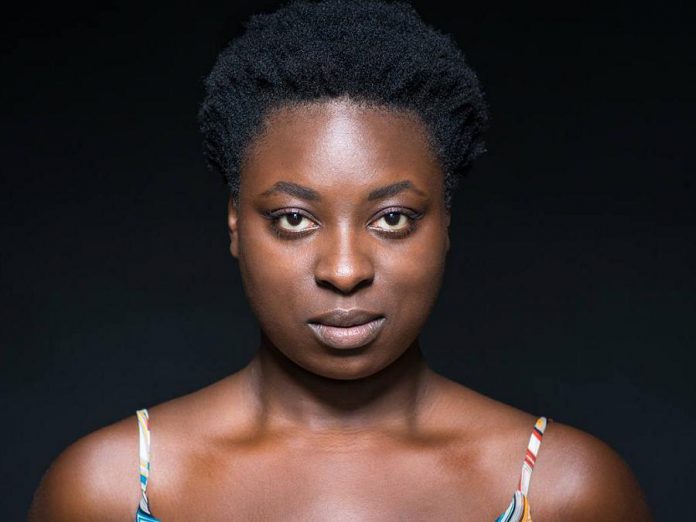 Toronto-based Afro-Caribbean actor Khadijah Roberts-Abdulla reprises her lead role in the original 2018 Factory Theatre production of Kat Sandler's critically acclaimed play "Bang Bang" during a staged reading presented by New Stages Theatre Company at Market Hall Performing Arts in downtown Peterborough on November 10, 2019. She performs as Lila Hines, a former police officer who shot an unarmed black man and becomes the unwilling subject of a hit play that plays fast and loose with the actual facts. (Publicity photo)