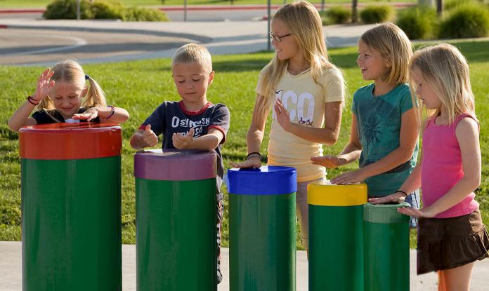 The outdoor instruments designed by Colorado-based company Freenotes Harmony Park include tuned drums (pictured), chimes, marimbas, and xylophones. The  outdoor musical instrument play area supported by the 2019 Kawartha Rotary Christmas Auction will consist of four instruments installed adjacent to the current playground at the Riverview Park and Zoo in Peterborough. (Photo:  Freenotes Harmony Park)