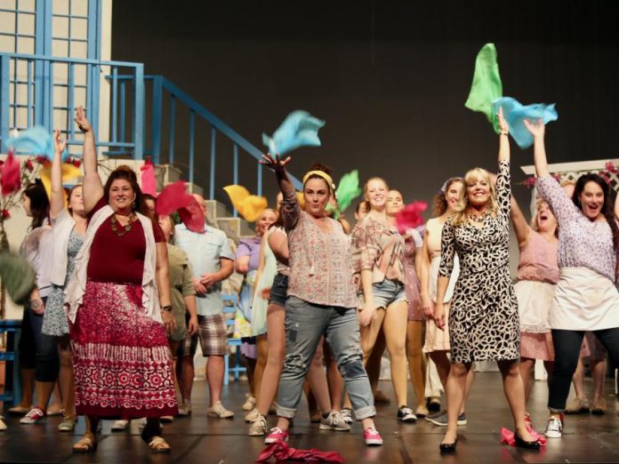 Lyndele Gauci as Rosie, Natalie Dorsett as Donna, and Christie Freeman as Tanya with the cast of "Mamma Mia!" as they perform ABBA's 'Dancing Queen' in the St. James Players production of the hit musical, which runs from November 8 to 16, 2019 at Showplace Performance Centre in downtown Peterborough. (Photo: Wendy Morgan)