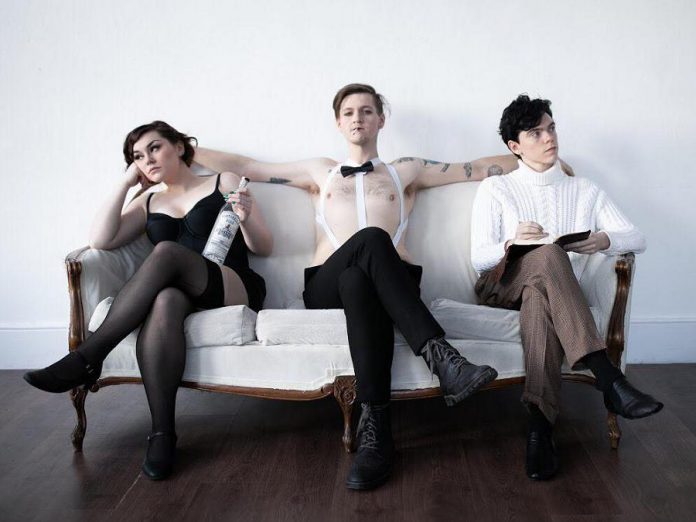 Conner Clarkin as the Emcee (centre) with Dani McDonald as Salli Bowles and Daze Francis as Cliff Bradshaw in a promotional photo for the Anne Shirley Theatre Company production of the classic musical "Cabaret", which ran in March 2019 at the Market Hall Performing Arts Centre. (Photo: Ash Naylor Photography)