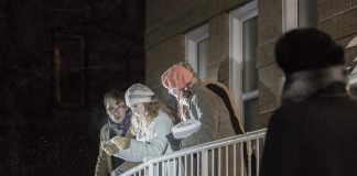 4th Line Theatre's "The Fool of Cavan: A Christmas Caper" outdoor holiday show in Millbrook channels Nancy Drew and Scooby Doo as a teen detective Joanie Sweetnam (Erin Humphry) and her friends Evie (Sarah Flanigan), Billy (Tristan Peirce), and Eddie (Ryan Tobin) follow the clues to discover the identity of the mysterious Fool of Cavan. (Photo: Wayne Eardley / Brookside Studio)