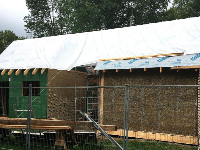 Embodied carbon is the amount of carbon emitted when we create the materials we use to build, for example, our homes. In 2018, the Endeavour Centre built the GreenUP Ecology Park Children's Shelter and Open-Air Classroom from a variety of natural and plant-based materials, including the straw and hempcrete insulation, cellulose and hemp fibre insulation, and locally harvested wood, including framing made from forestry thinnings. This approach to manufacturing and materials can create a building that is actually below net-zero carbon emissions because it stores more carbon that it takes to produce. These strategies could be essential to reducing our carbon emissions. (Photo courtesy of GreenUP)