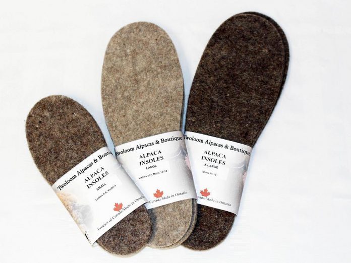 Locally made alpaca wool insoles from Twoloom Alpacas. (Photo courtesy of GreenUP)