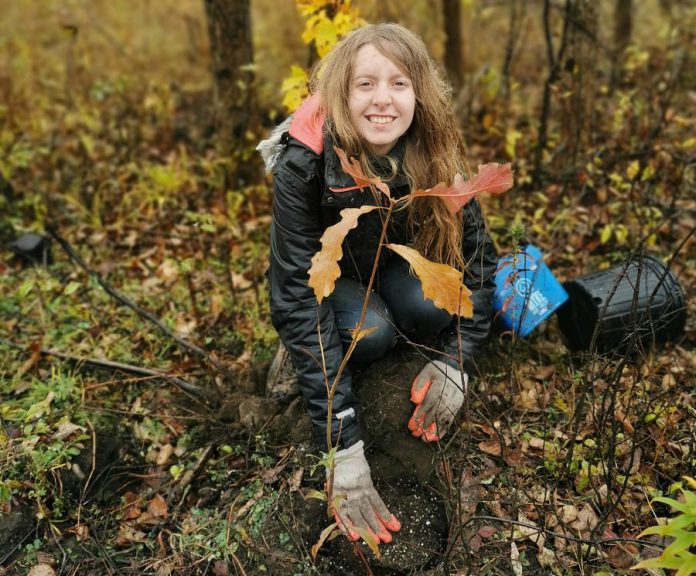 Fleming College student Paula Torti was one of more than 150 volunteers with Kawartha Land Trust who helped plant 18,730 native trees and shrubs in 2019. Kawartha Land Trust is the only non-governmental charitable organization committed to protecting land in the Kawarthas. (Photo courtesy of Kawartha Land Trust)