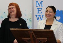 Lynn Zimmer (left), former executive director of YWCA Peterborough Haliburton, has been named to the Order of Canada. Here she is pictured with Peterborough-Kawartha MP and Minister for Women and Gender Equality Maryam Monsef at a March 2019 announcement of $1 million of federal funding for YWCA Peterborough Haliburton to support survivors of gender-based violence in Peterborough. (Photo: Office of Maryam Monsef)