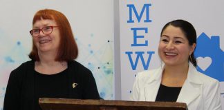 Lynn Zimmer (left), former executive director of YWCA Peterborough Haliburton, has been named to the Order of Canada. Here she is pictured with Peterborough-Kawartha MP and Minister for Women and Gender Equality Maryam Monsef at a March 2019 announcement of $1 million of federal funding for YWCA Peterborough Haliburton to support survivors of gender-based violence in Peterborough. (Photo: Office of Maryam Monsef)