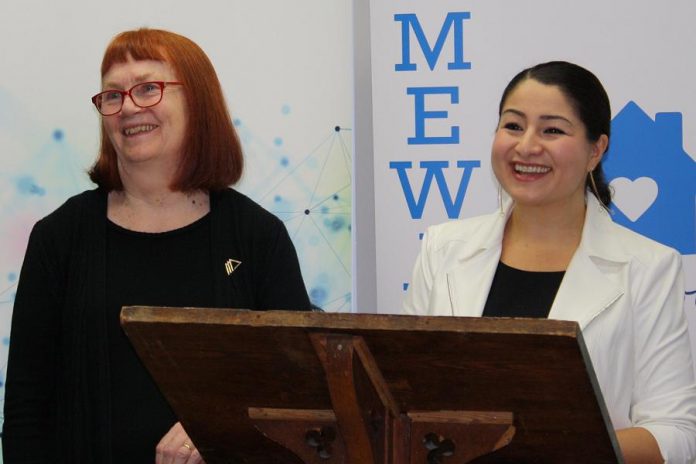 Lynn Zimmer (left), former executive director of YWCA Peterborough Haliburton, has been named to the Order of Canada. Here she is pictured with Peterborough-Kawartha MP and Minister for Women and Gender Equality Maryam Monsef at a March 2019 announcement of $1 million of federal funding for YWCA Peterborough Haliburton to support survivors of gender-based violence in Peterborough. (Photo: Office of Maryam Monsef)