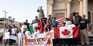 The Monarch Ultra team at a reception in Apaseo El Alto in Guanajuato, Mexico for the Monarch Ultra runners. In total, 46 ultra-runners participated in the relay that departed Peterborough, Canada on September 19, 2019 and arrived at the Cerro Pelon Monarch Butterfly Sanctuary in Mexico's Sierra Madre Mountains on November 4, 2019. The seven-week journey followed the 4,300-kilometre migratory path of the monarch butterfly, all to raise awareness of the plight of the monarch buttefly and other pollinators whose populations are in steep decline. (Photo: Rodney Fuentes)