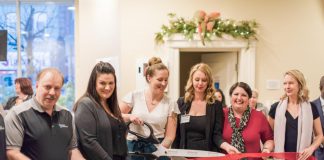 Six new businesses were launched at the December 2019 edition of the Starter Company Plus Showcase. Each entrepreneur received a $5,000 grant to support growth in their business. From left to right: Brett Pritchard (B & B Game Designs), Kristin Cole (Kawartha Complete Care), Katelin Turcotte (Wilde Beauty), Anna Perry (Your Second Family), Nicole Cooke (Organized by Design), and Sonja Martin (Rooted Lavender). Over 50 guests attended the showcase at Showplace Performance Centre on December 5, 2019. (Photo: Alyssa Cymbalista)