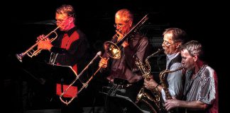 Rhythm and blues ensemble The Rocket Revue will perform at Market Hall Performing Arts Centre in downtown Peterborough on December 28, 2019. The 20th anniversary concert, dedicated to the late Buzz Thompson, will feature rhythm section Bobby Watson on gutiar, JP Hovercraft on bass, Rob Phillips on keyboards, and John Climenhage on drums, horn section Greg Weichel on trumpet, Jim Usher on tenor saxophone, Steve McCracken on tenor/baritone saxophone, and Rob Roy on trombone, and special guest performers Ryan Weber, Sam Weber, Marcus Browne, Jerome Godboo, Bridget Foley, and Jane Archer. (Photo: The Rocket Revue)