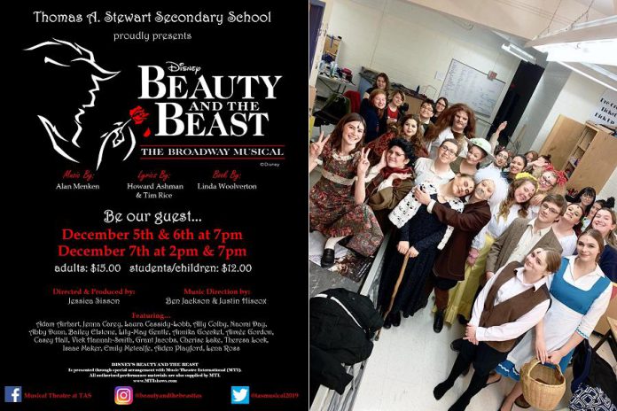 The cast of "Beauty and The Beast - The Broadway Musical", which runs for four public performances at the high school's auditorium in Peterborough from December 5 to 7, 2019. (Poster/Photo courtesy of Jessica Sisson)