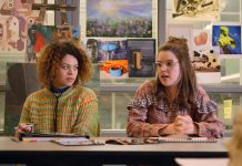 In the Netflix original series "October Faction", Lindsay actress Anwen O'Driscoll (right) plays high school student Cathy MacDonald, a loner who befriends Viv Allen (Aurora Burghart), the teenage daughter of international monster hunters Fred and Deloris Allen. (Photo: Netflix)