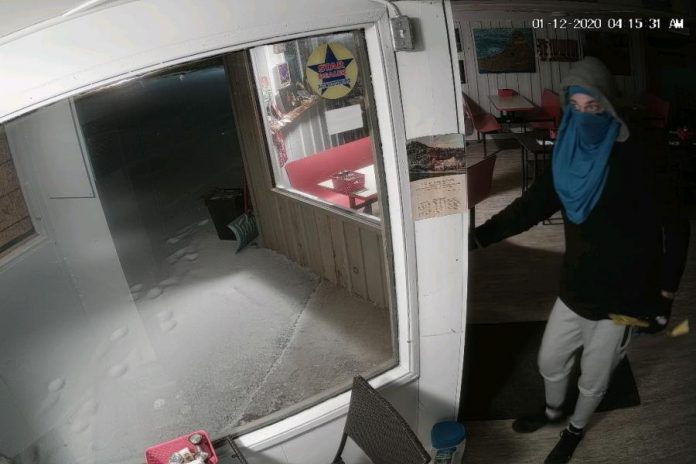 Police are seeking this man who was captured on video surveillance breaking in to an Apsley business at around 4 a.m. on January 12, 2020. (Supplied photo)