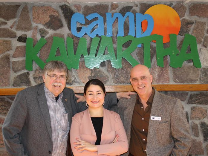 Peterborough County Warden and Douro-Dummer Township Mayor J. Murray Jones, Peterborough-Kawartha MP Maryam Monsef, and Camp Kawartha executive director Jacob Rodenburg following the announcement on January 17, 2020 of a $25,000 contribution from the federal government for a new health centre at Camp Kawartha. (Photo courtesy of office of Maryam Monsef)