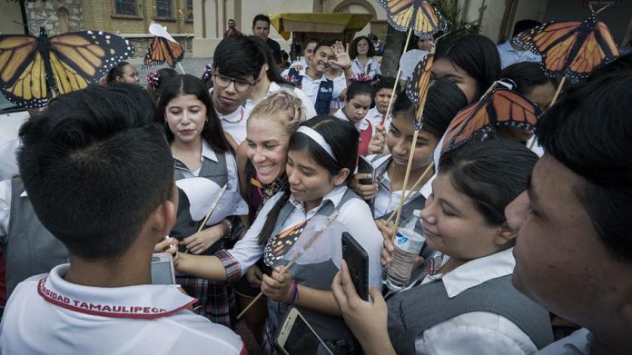 The reception to welcome the Monarch Ultra runners in Reynosa, Tamaulipas in Mexico was attended by local dignitaries and hundreds of students and teachers.  (Photo: Rodney Fuentes)