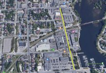 This section of George Street South in downtown Peterborough between Sherbrook Street and Rink Street will be temporarily closed for a 15-minute period on January 15 and 22, 2020. (Photo: Google Maps)