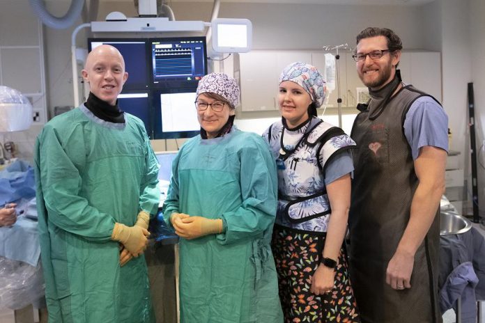 Interventional Cardiologist Dr. Warren Ball (left) and members of the Cardiac Catheterization Lab team (Terri Matzke, Kate Graham, and Jeff Dunlop) at Peterborough Regional Health Centre (PRHC). The Leap 2 The Beat event on February 29, 2020 at Showplace Peformance Centre is raising funds for the PRHC Foundation's "Keep your heart here" campaign to replace and upgrade life-saving equipment at PRHC's Cath Lab. (Photo courtesy of PRHC Foundation)