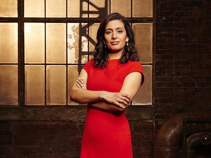 Manjit Minhas on the set of the CBC Television series "Dragons' Den". Described on her website as "mother, beer baroness, entrepreneur, Dragon", Manjit will be speaking at the Innovation Cluster's Electric City Talks series at Showplace Performance Centre in Peterborough on March 10, 2020 in celebration of International Women's Day. The event is sponsored by Fleming College and will be free for all Fleming College students, and $10 for members of the public. (Photo: CBC)