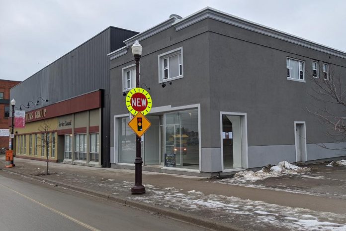 This building at 225 George Street North, near the corner of Sherbrooke Street in downtown Peterborough, is the new proposed location of the first legal cannabis store in the Kawarthas. Toronto-based cannabis retailer Huge Shops Ontario Inc. was originally authorized to open its "Grower's Retail" store in the plaza at Fowlers Corners outside the city limits, but has since applied to move the store to downtown Peterborough. (Photo: Bruce Head / kawarthaNOW.com)