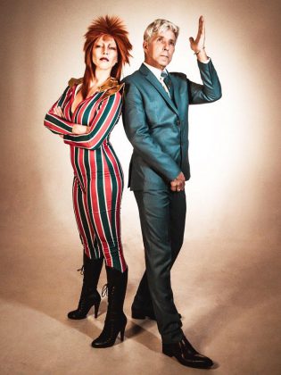 Marsala Lukianchuk and Michael Bell channeling David Bowie in a photo shoot for The Bowie Lives. This photo appears on the cover of the January 2020 edition of The Wire, the monthly tabloid Bell founded in Peterborough in the 1980s. (Photo: Samantha Moss / MossWorks)