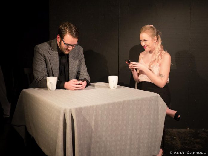 Nick Toth and Jessica Ernest as Daniel and Mimi in the Anne Shirley Theatre Company production of "Laugh Out Loud (Cry Softly)" at The Theatre on King in downtown Peterborough.  (Photo courtesy of Andy Carroll)