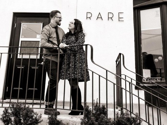  Tyler and Kassy Scott in front of their recently renovated and rebranded downtown Peterborough restaurant. (Photo: Ash Nayler Photography)