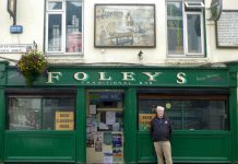 Storyteller Hugh Foley in front of a pub named Foley's in Ireland. During the fourth annual Foley's Irish Pub on March 15, 2020 in the Nexicom Studio at Showplace Performance Centre in downtown Peterborough, Foley will reprise his role as seanchaí (an Irish storyteller) by regaling the audience with tales of Ireland, with Irish music supplied by 4 Front and special guests Fiddlin' Jay Edmunds, Ron Kervin, Bridget Foley, Nancy Towns Trio, Catherine McInnis, Maria O'Grady, and Phil McCann. (Photo courtesy of Theresa Foley)