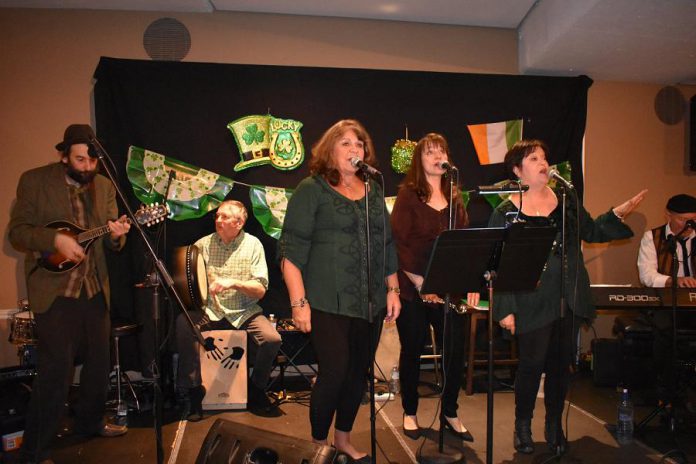 Fiddlin' Jay Edmunds, Ron Kervin, and  4 Front (Theresa Foley, Sheila Prophet, Norma Curtis, and Terry Finn) performing at Foley's Irish Pub in 2018. (Photo courtesy of Theresa Foley)