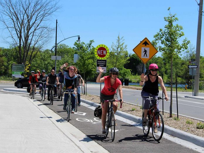 Instead of being so overwhelmed by information about climate change that we do nothing, we can instead be positive advocates for climate action, such as by encouraging forms of transportation that do not emit C02. Evidence in Peterborough shows that investments in more bike infrastructure, such as Peterborough's first protected bike lane that was installed in 2019, can positively impact our transportation system. Geographically, Peterborough is fairly compact and an ideal city for biking. Surveys show that we travel a median distance of 2.7 kilometre per trip on weekdays, and 73 per cent of all our trips made are less than five kilometres. (Photo courtesy of GreenUP)