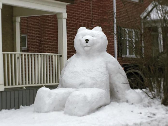 This photo taken by Allison MacGregor, of a snowbear in created by Jon Kolodziej and Dana Beren Watts outside their home in downtown Peterborough, was one of two comprising the top post on our Instagram in January 2020. (Photo: Allison MacGregor @allison.macgregor / Instagram)