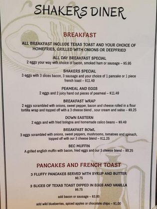 Shakers Diner has moved from Bobcaygeon to Lakefield, but their classic menu remains the same. (Photo: Shakers Diner / Facebook)